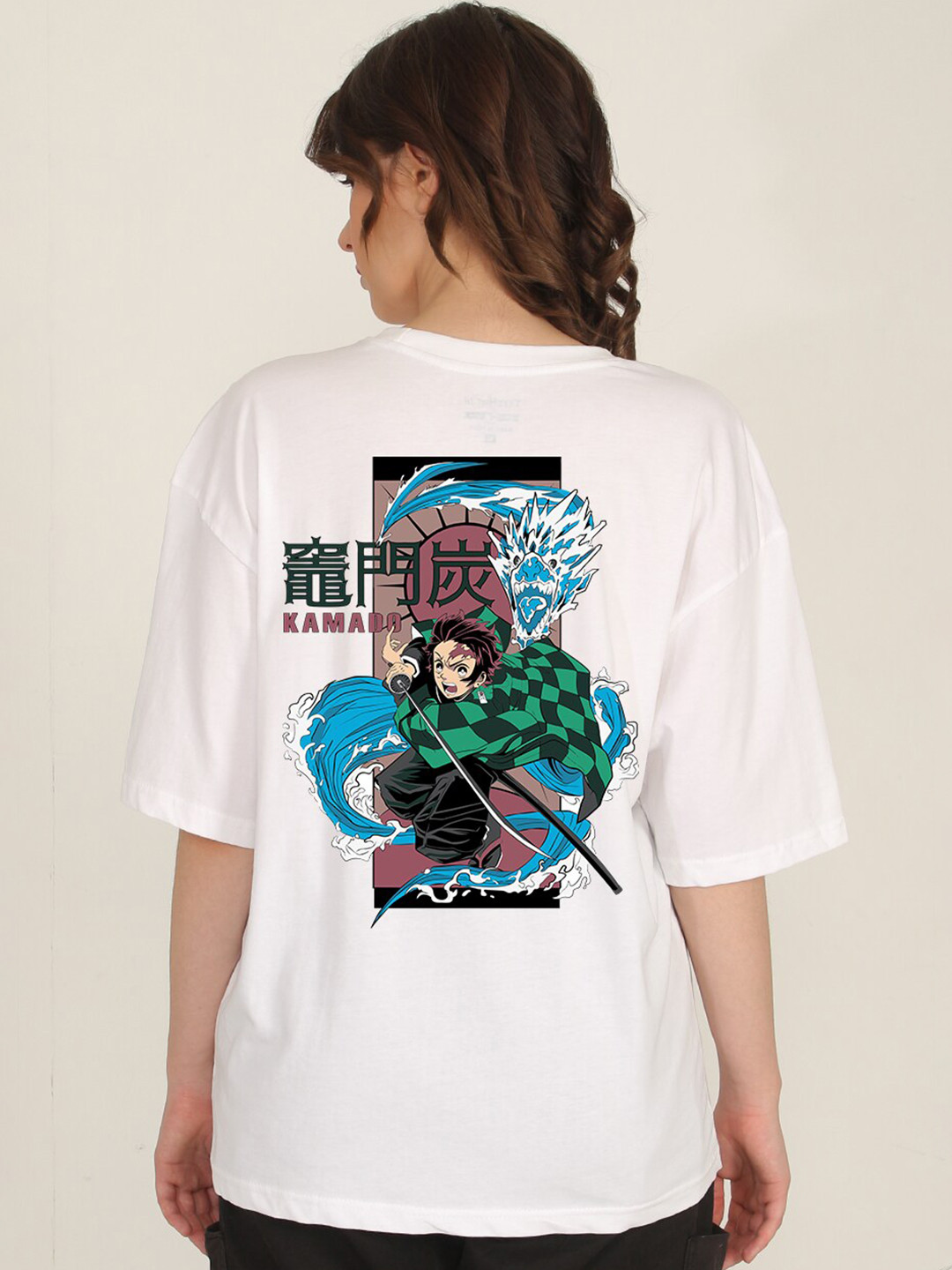 PRONK Kamado Fighter Anime Printed Drop Shoulder Sleeves Pure Cotton Oversized T-shirt