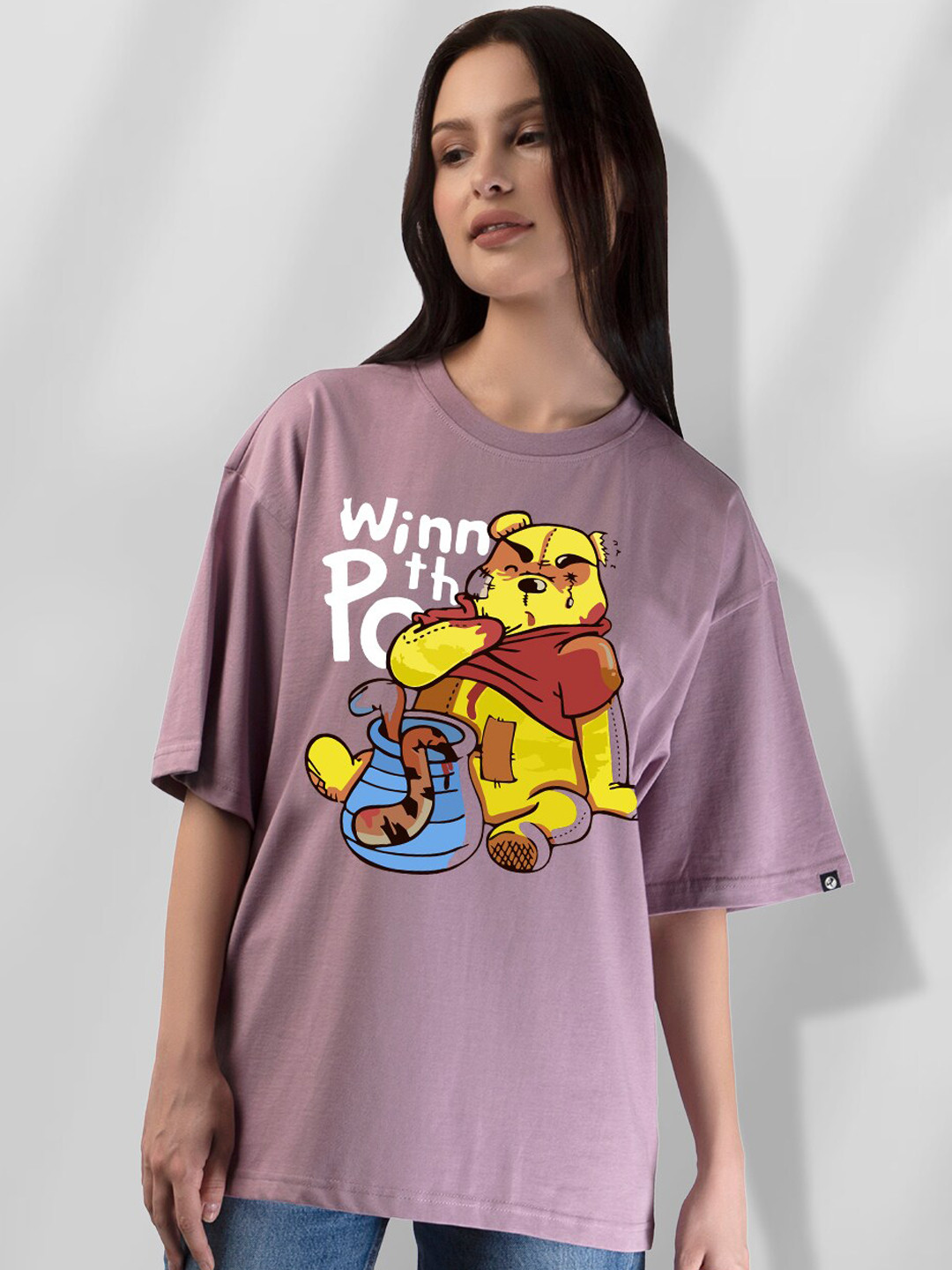 PRONK Winnie The Pooh Printed Drop Shoulder Sleeves Pure Cotton Oversized T-shirt