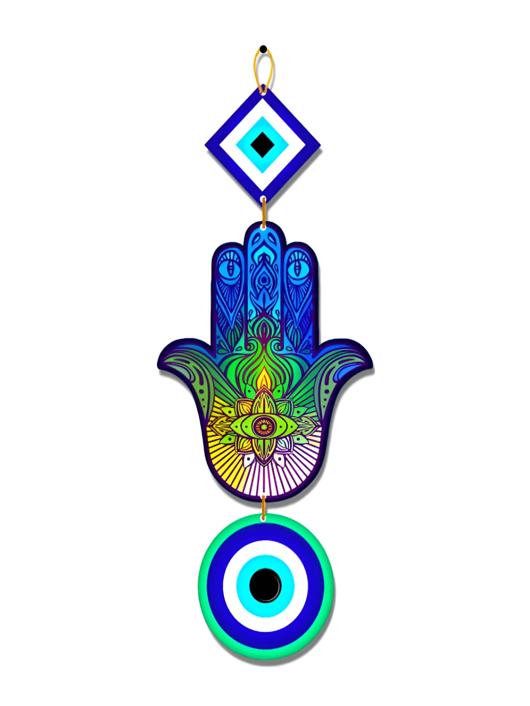 Home Delight Circle EvilEye Hamsa Wood Ethnic Motifs Glossy Hall Wall Hangings-29In