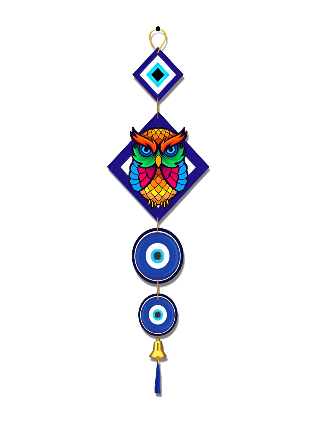Home Delight Circle EvilEye Owl Wood Tasselled Glossy Hanging Hall Wall Hangings-31In