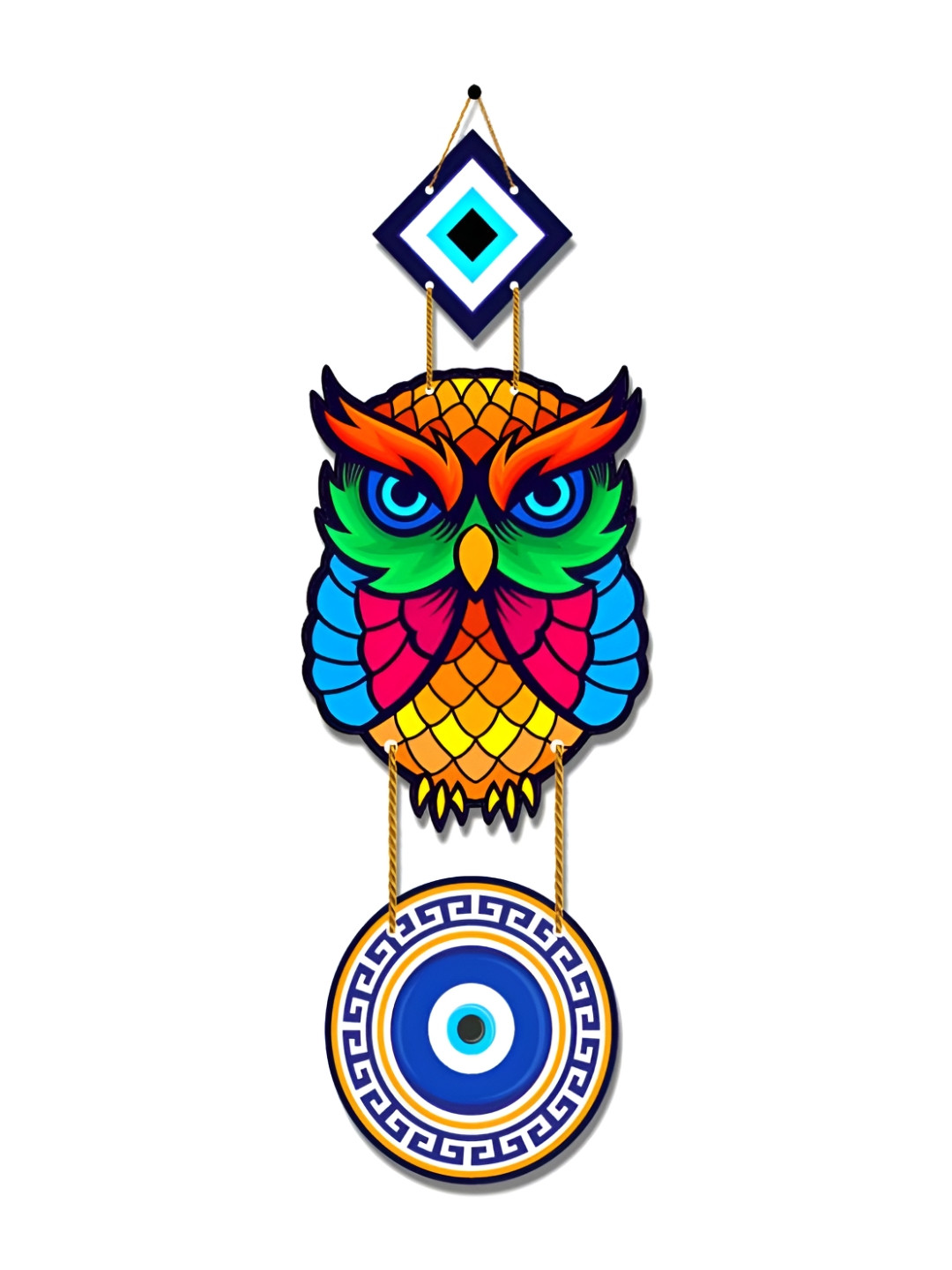 Home Delight Circle EvilEye Owl Wood Glossy Hanging Hall Wall Hangings-26In