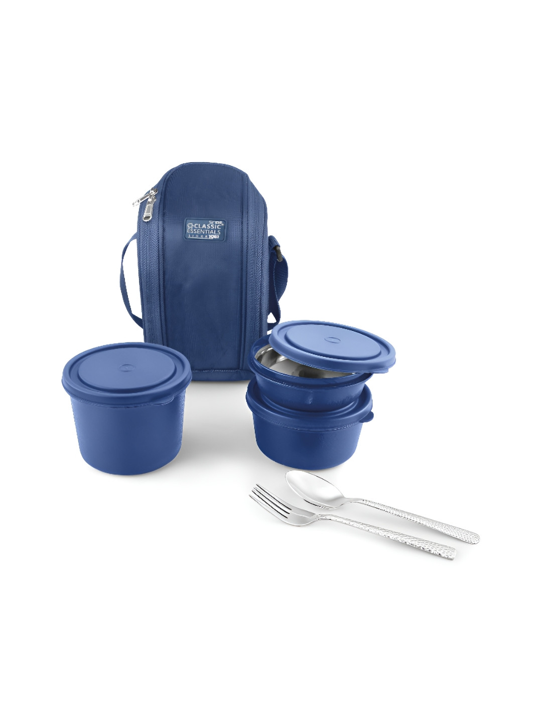 Classic Essentials Supreme Stainless Steel Microwave Safe 3PCs Lunch Box With Spoon & Fork