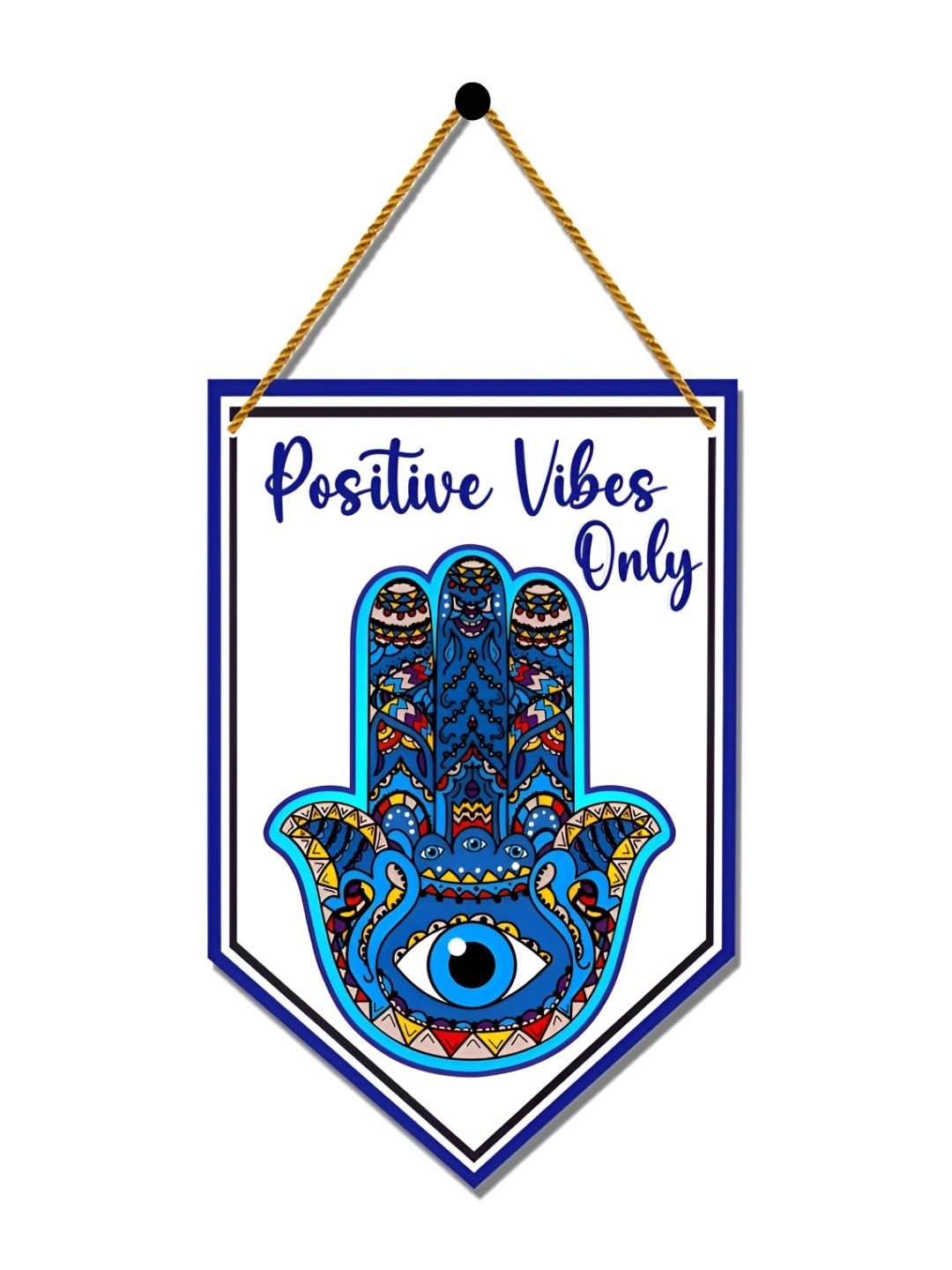 Home Delight Positive Vibes Evil Eye Hamsa Wood Ethnic Motifs Glossy Wall Hangings-14In
