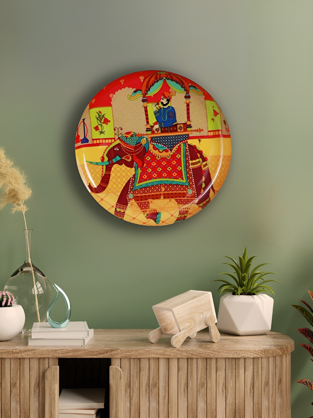 Homspurts Mughal Majesty Metal Ethnic Motifs Glossy Hanging Hall Wall Plates-13In