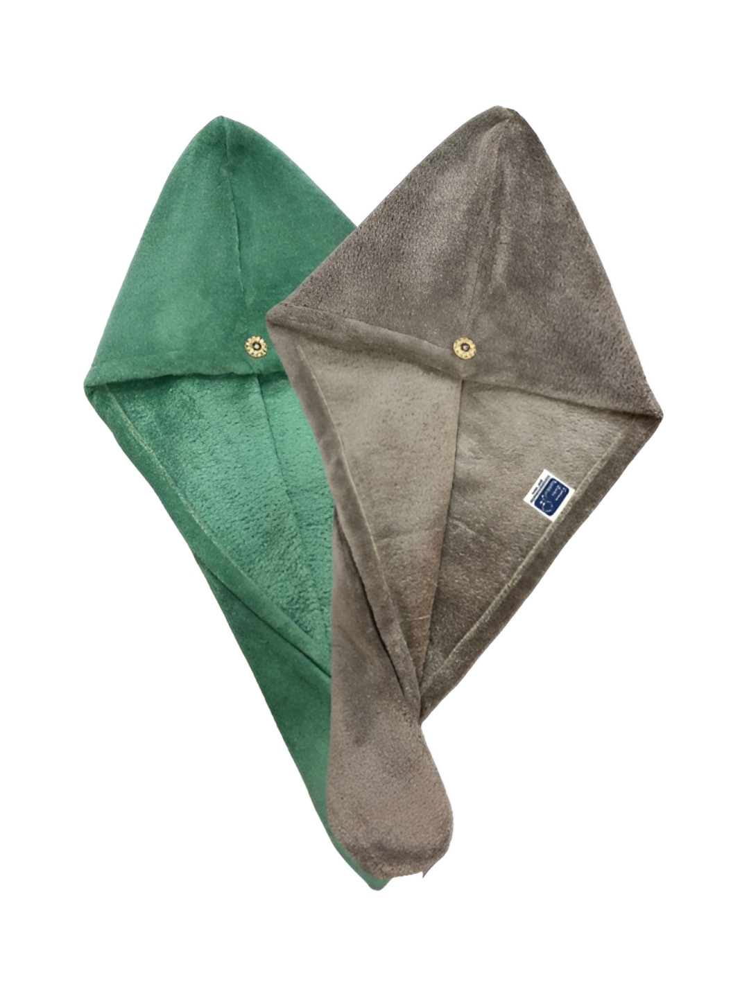 Cotton Bolls Textiles Green & Grey 2Pcs Microfiber Super Absorbant  300 GSM Hair Towels