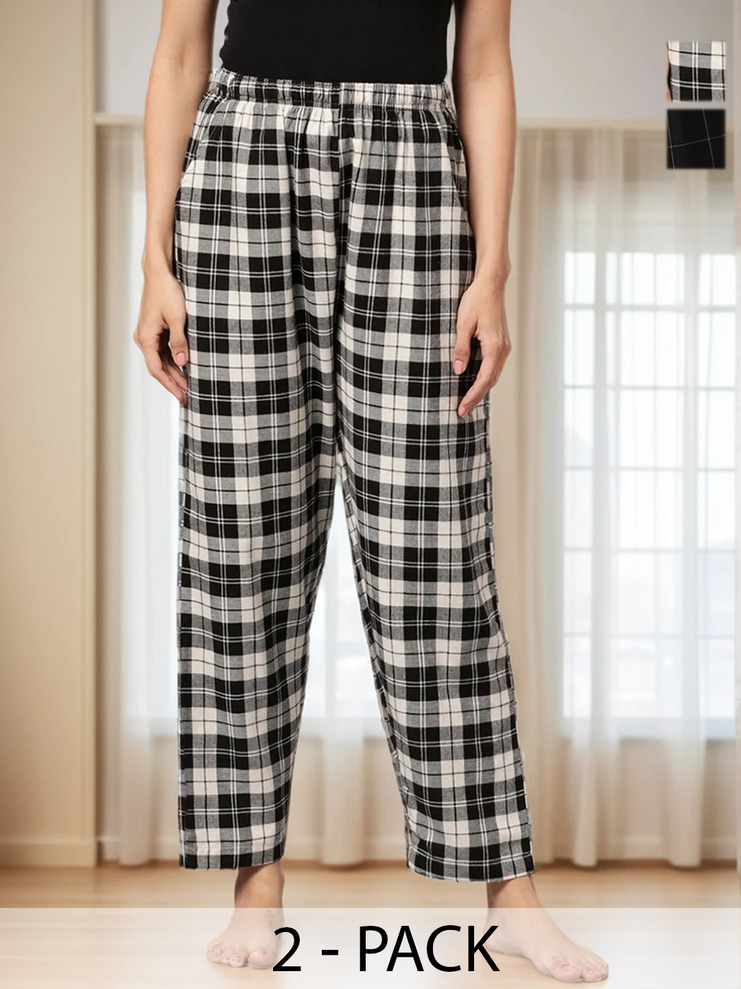 Kryptic Women Pack Of 2 Checked Cotton Lounge Pants