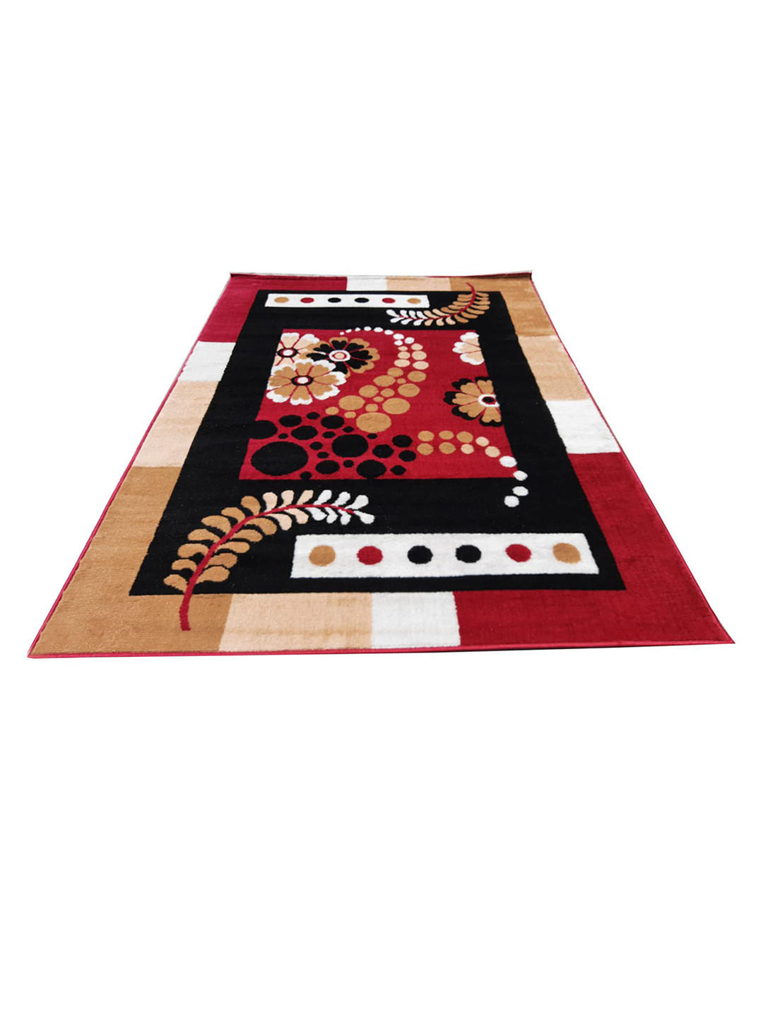 F & B RUGS Red & White Traditional Anti-Skid Light Carpet