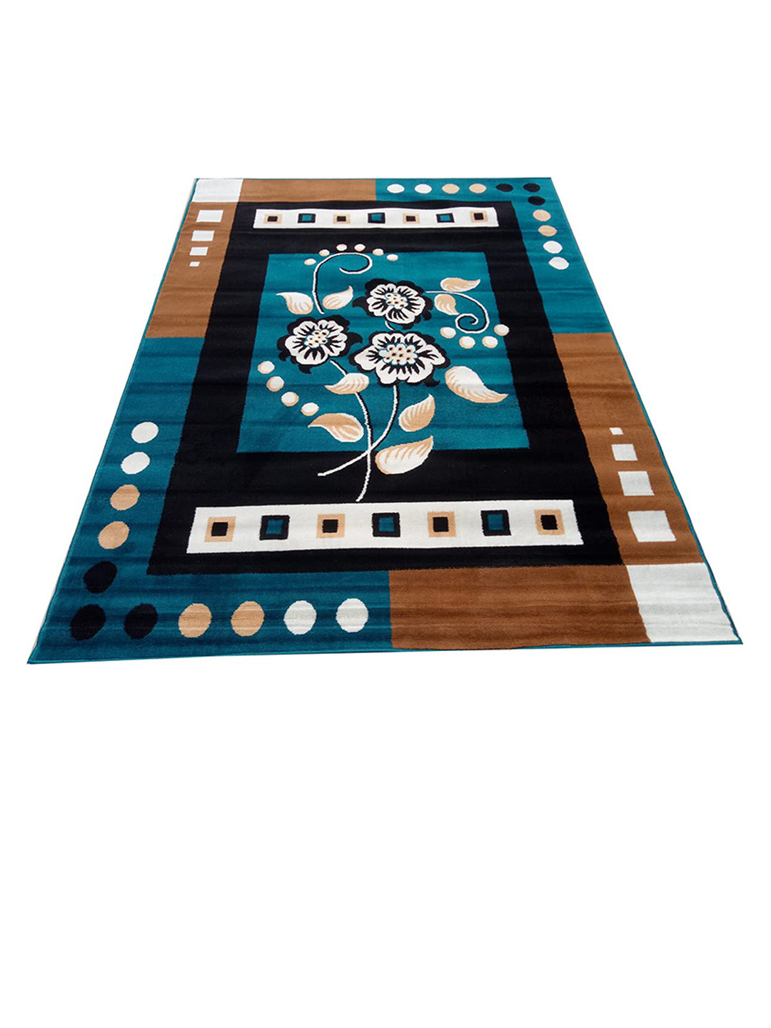 F & B RUGS Blue & White Floral Anti-Skid Light Carpet