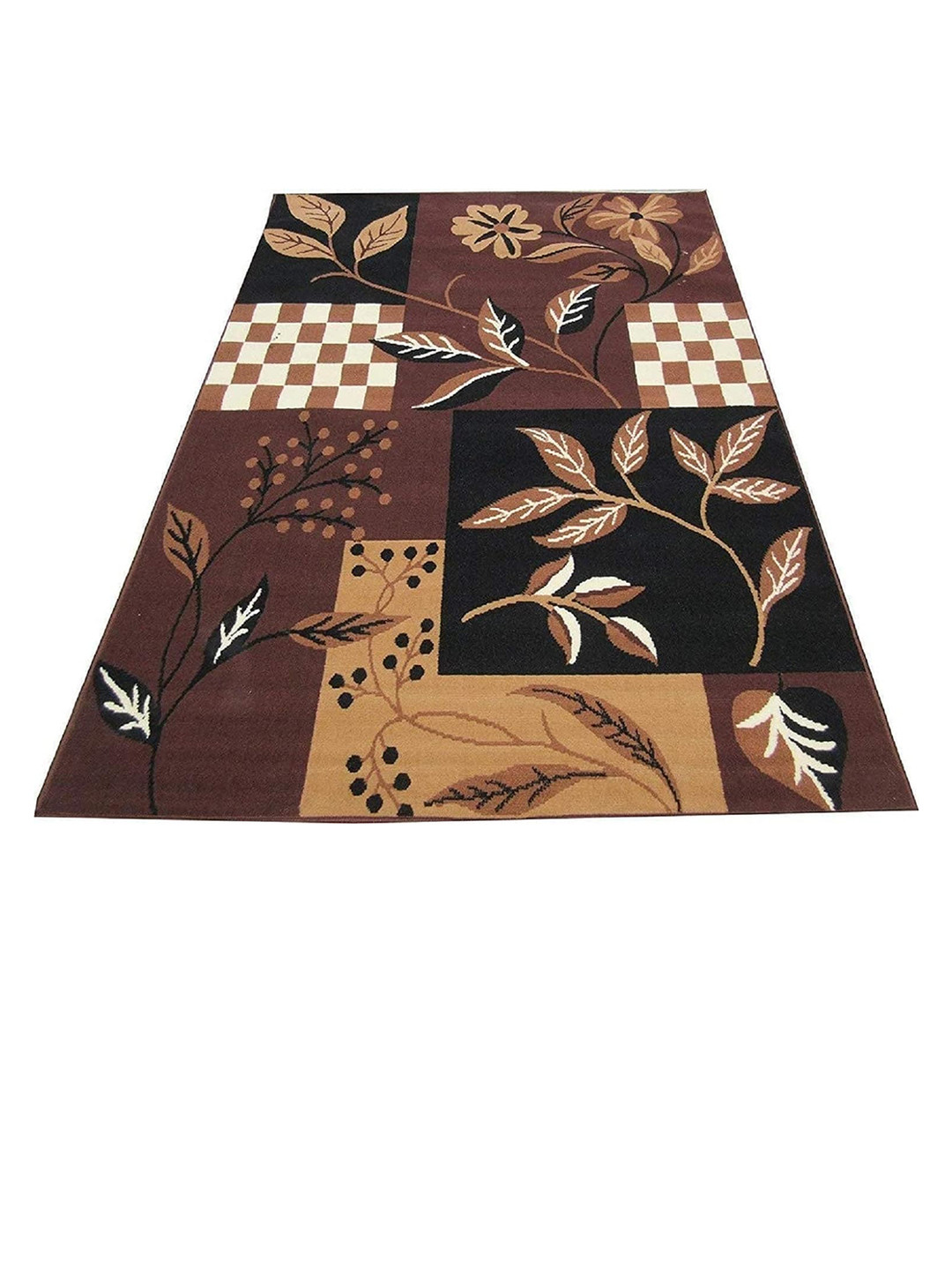F & B RUGS Brown & White Floral Anti-Skid Light Carpet