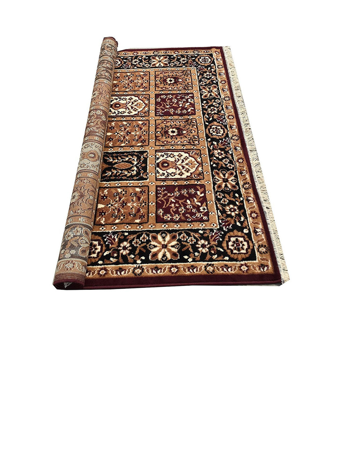 F & B RUGS Brown & White Ethnic Motifs Anti-Skid Light Carpet