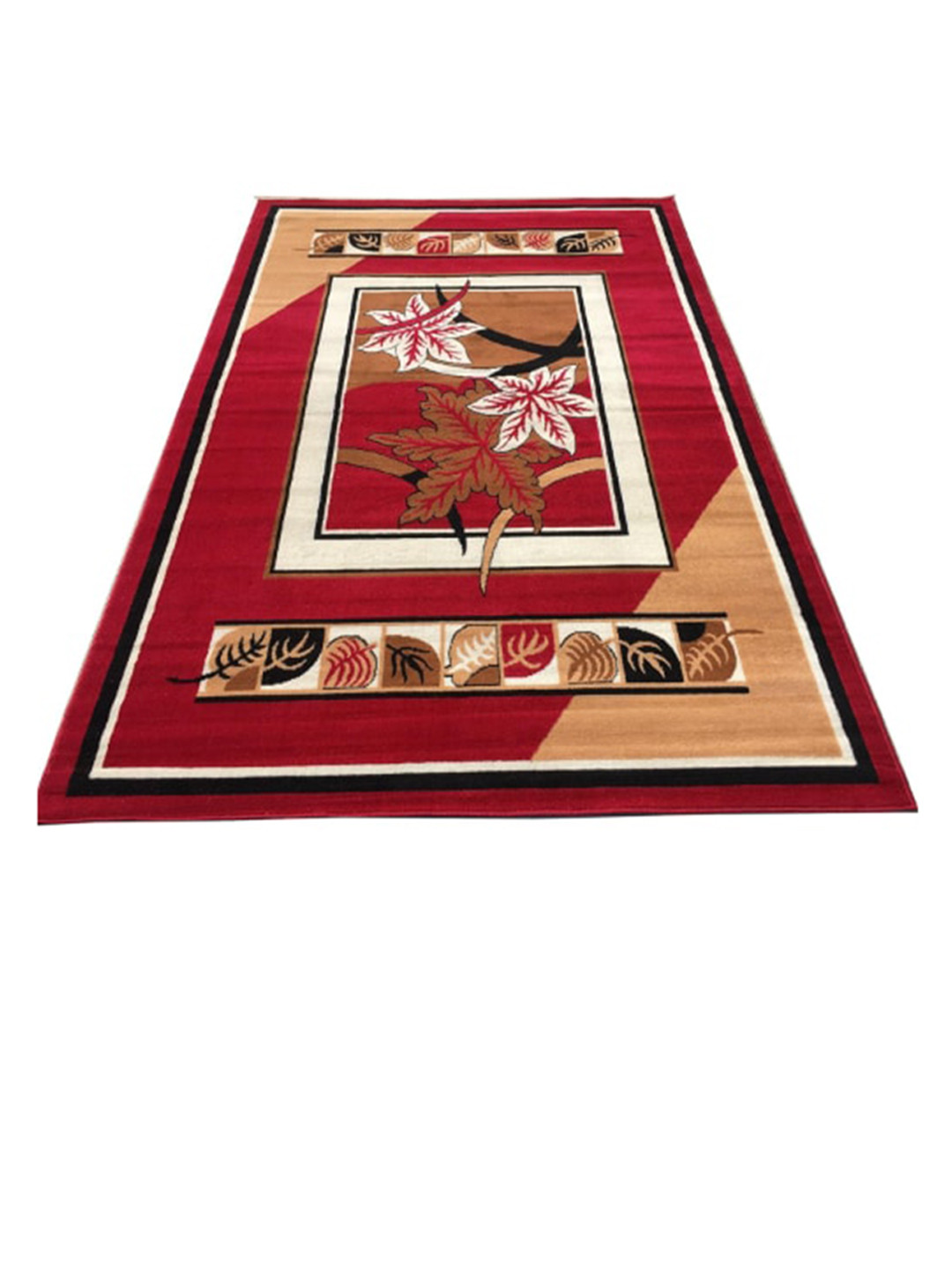 F & B RUGS Red & Brown Floral Anti-Skid Light Carpet