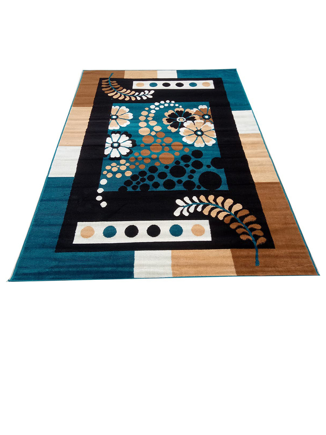 F & B RUGS Blue & White Floral Anti-Skid Light Carpet