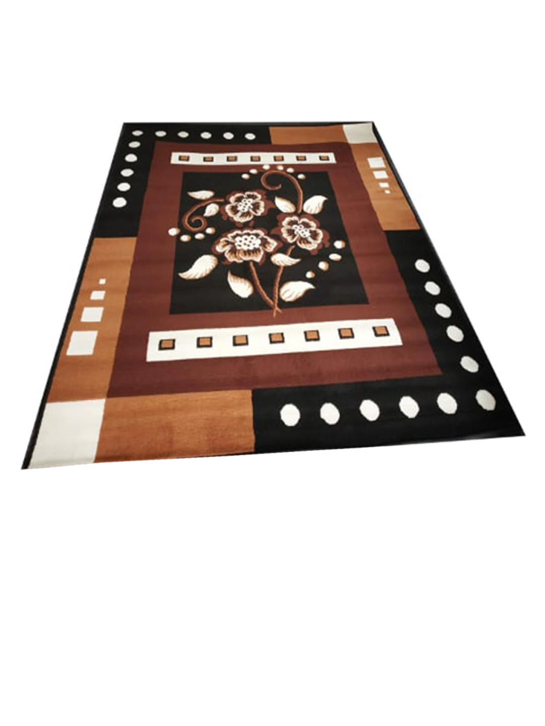 F & B RUGS Brown & Black Floral Anti-Skid Light Carpet