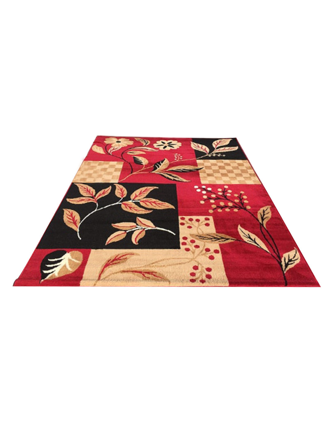 F & B RUGS Red & Black Floral Anti-Skid Light Carpet