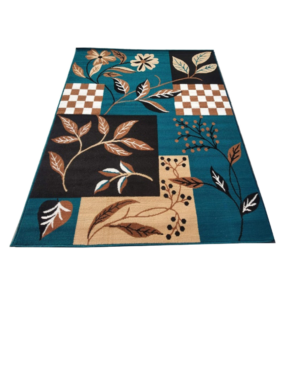 F & B RUGS Blue & Brown Floral Anti-Skid Light Carpet