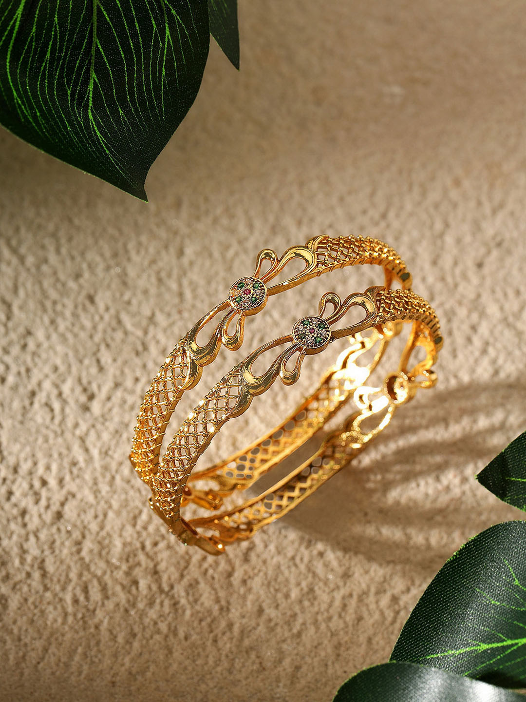 AARSHVI Set of 2 Gold Plated American Diamond Bangles