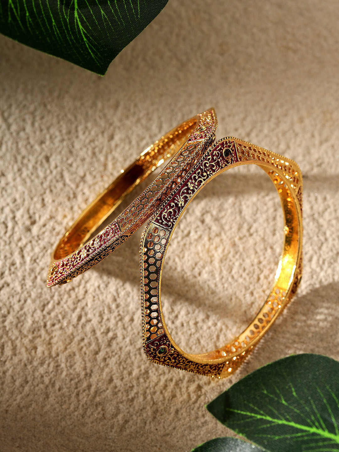 AARSHVI Set of 2 Gold Plated American Diamond Bangles