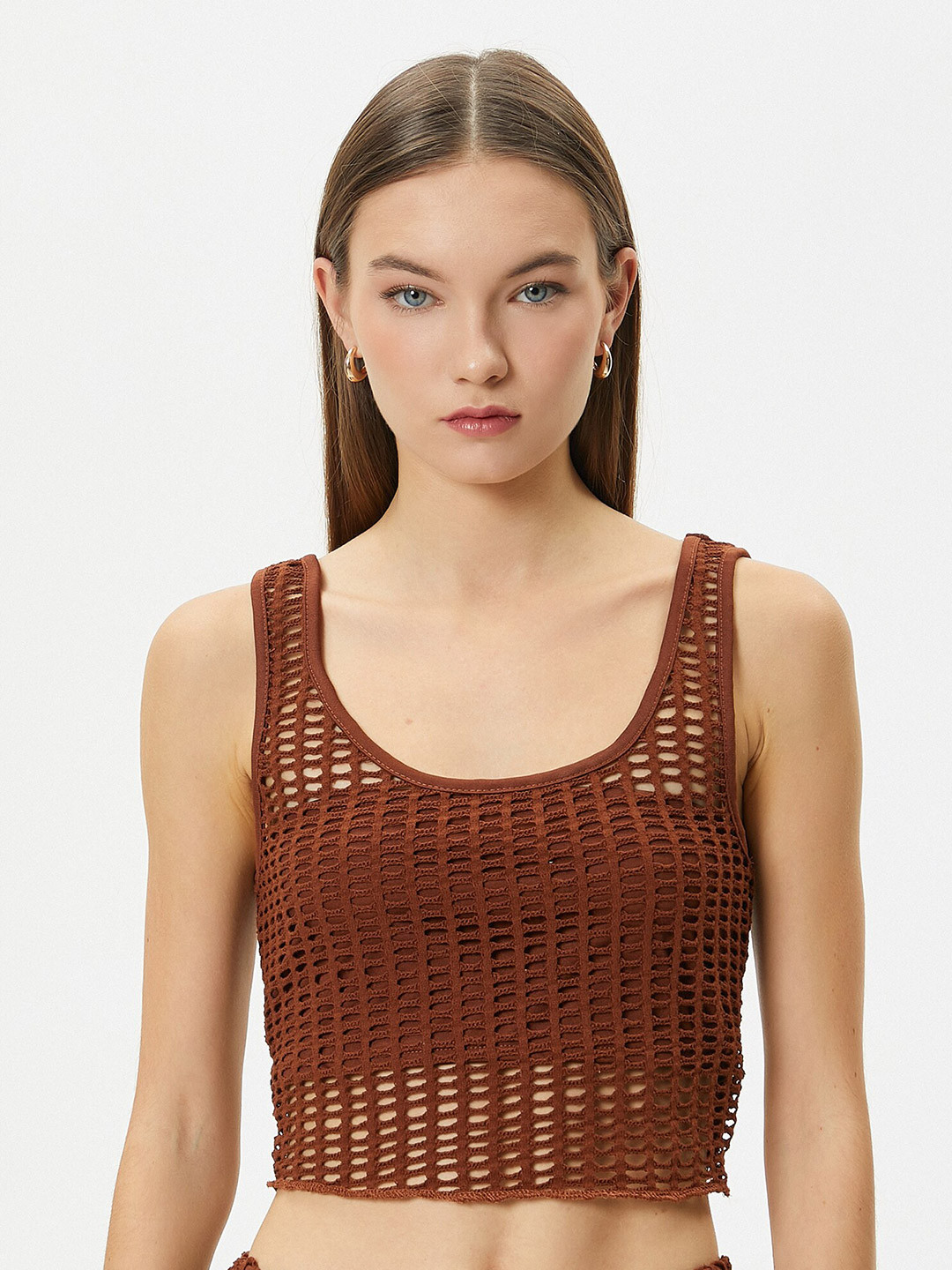 Koton Self Design Sleeveless Sheer Crop Top