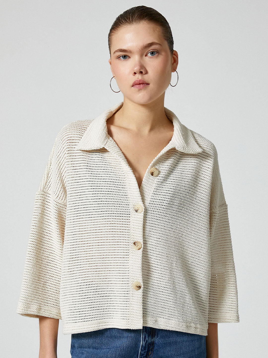 Koton Self Design Drop Shoulder Shirt Style Top