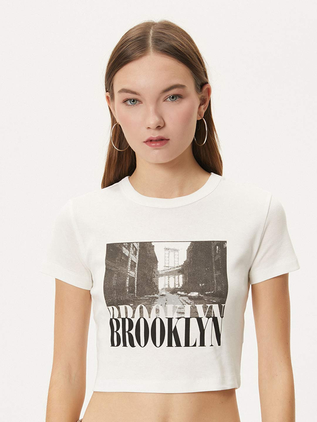 Koton Graphic Printed Pure Cotton Crop T-shirt