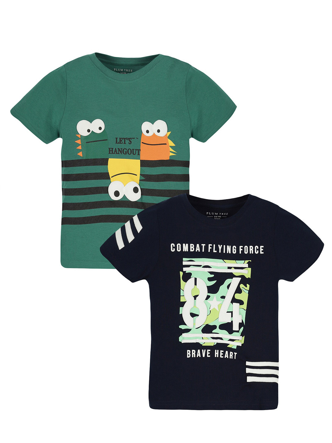 PLUM TREE Boys Pack Of 2 Graphic Printed Pure Cotton T-Shirt