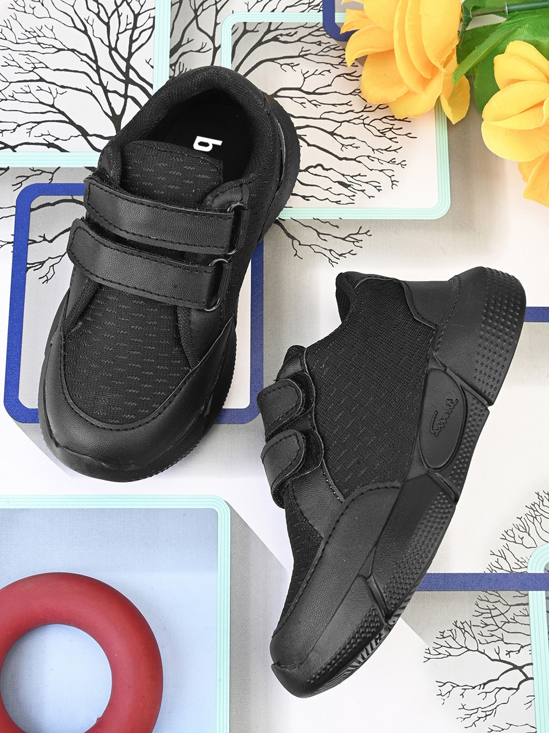 BAESD Unisex Kids Textured Lightweight Velcro Uniform Shoes