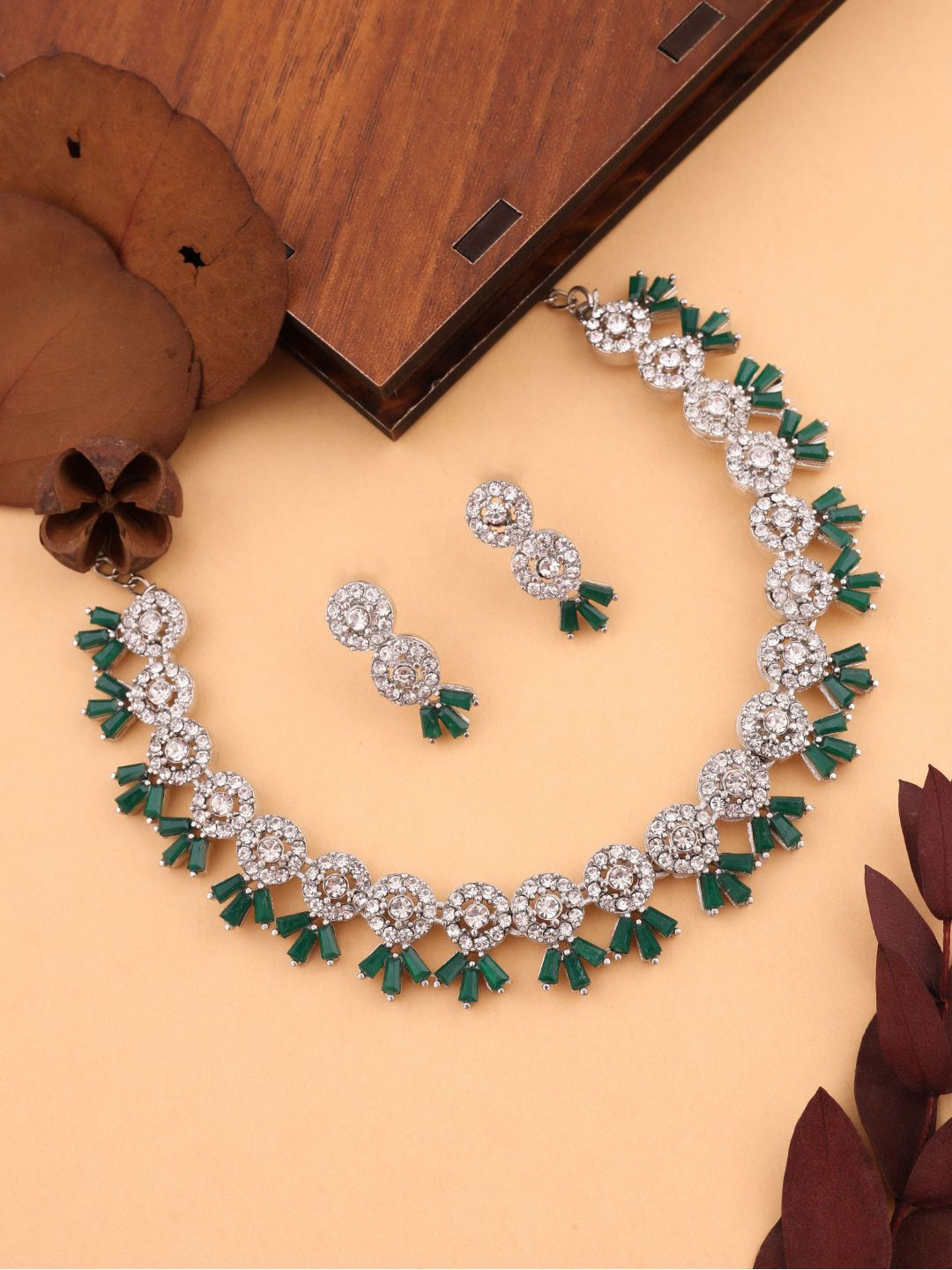 Anouk Green Stone-Studded Jewellery Set