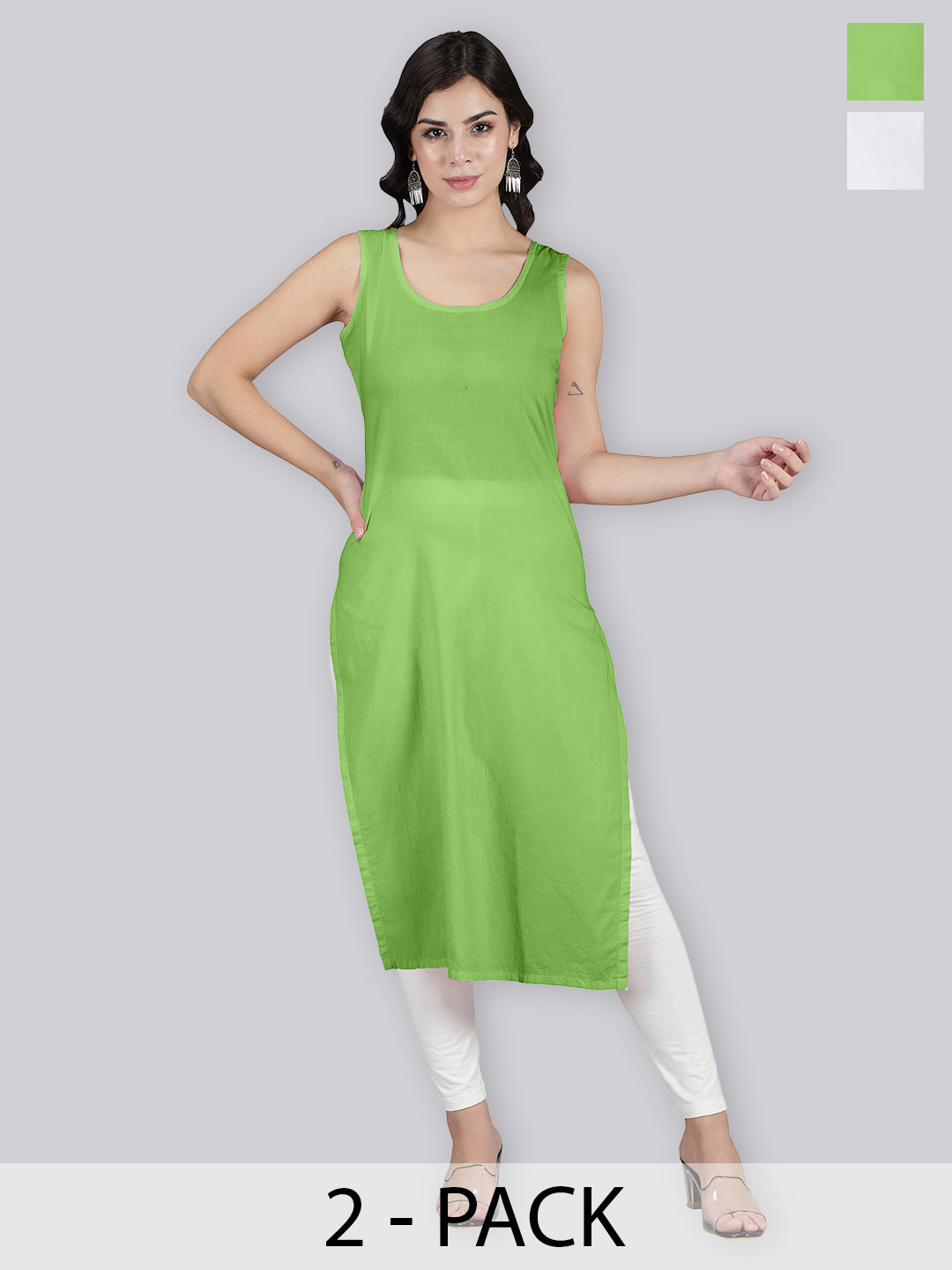 Seva Chikan Pack Of 2 Long Cotton Slips