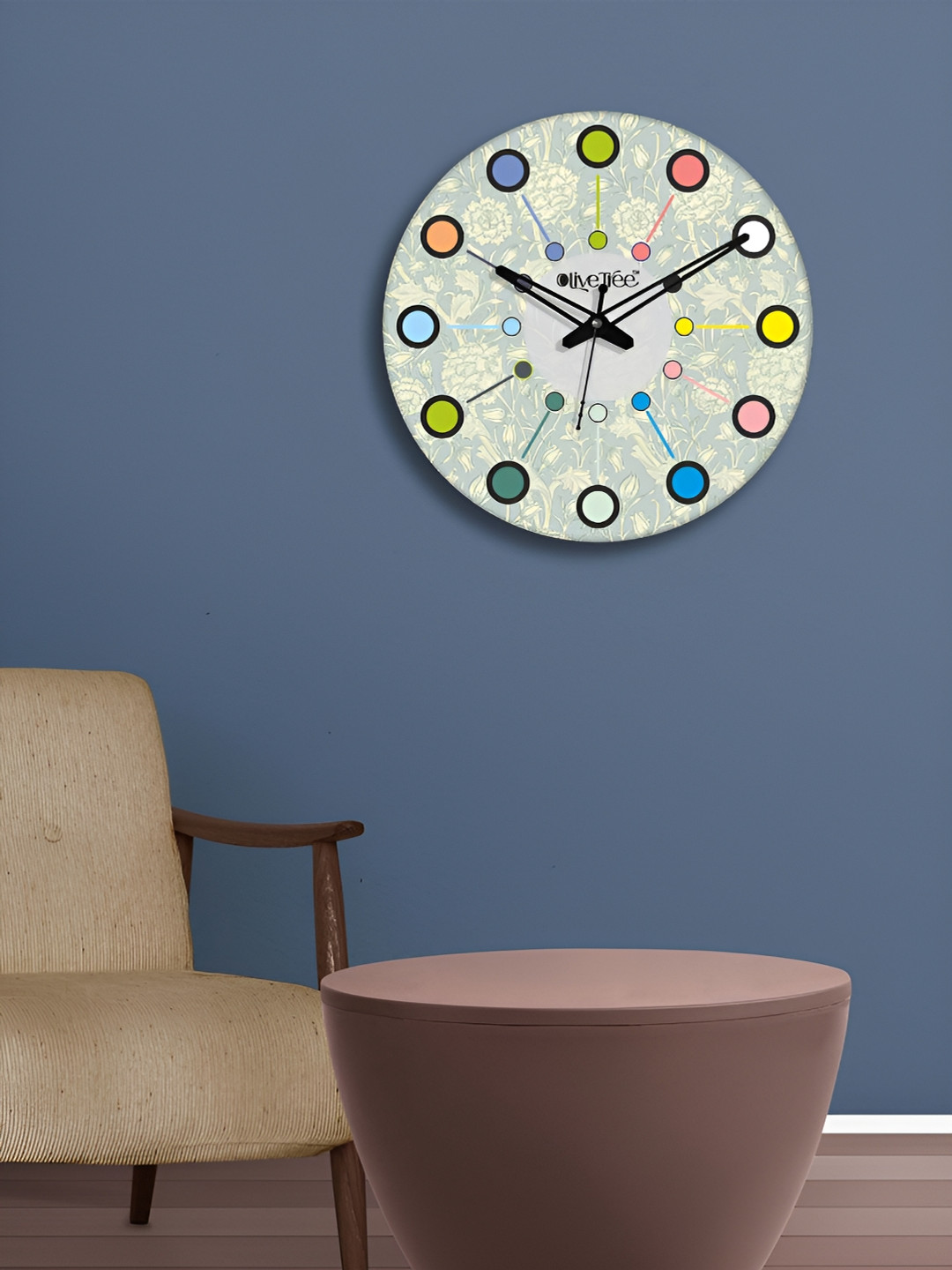 OLIVE TREE Green MDF Large Display Round Battery Analogue Wall Clock-38.1cm