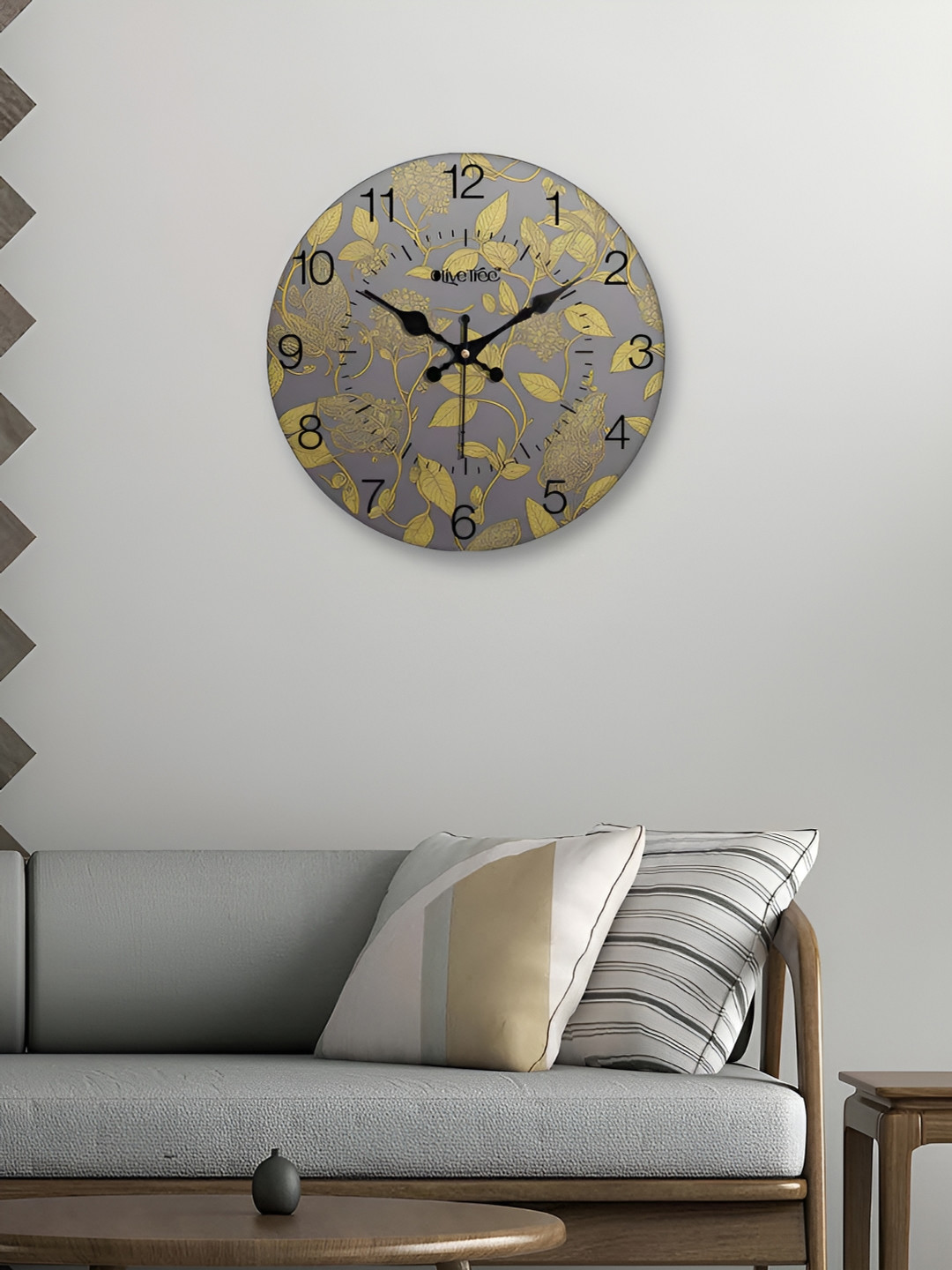 OLIVE TREE Grey & Green Printed Analogue Contemporary Wall Clock