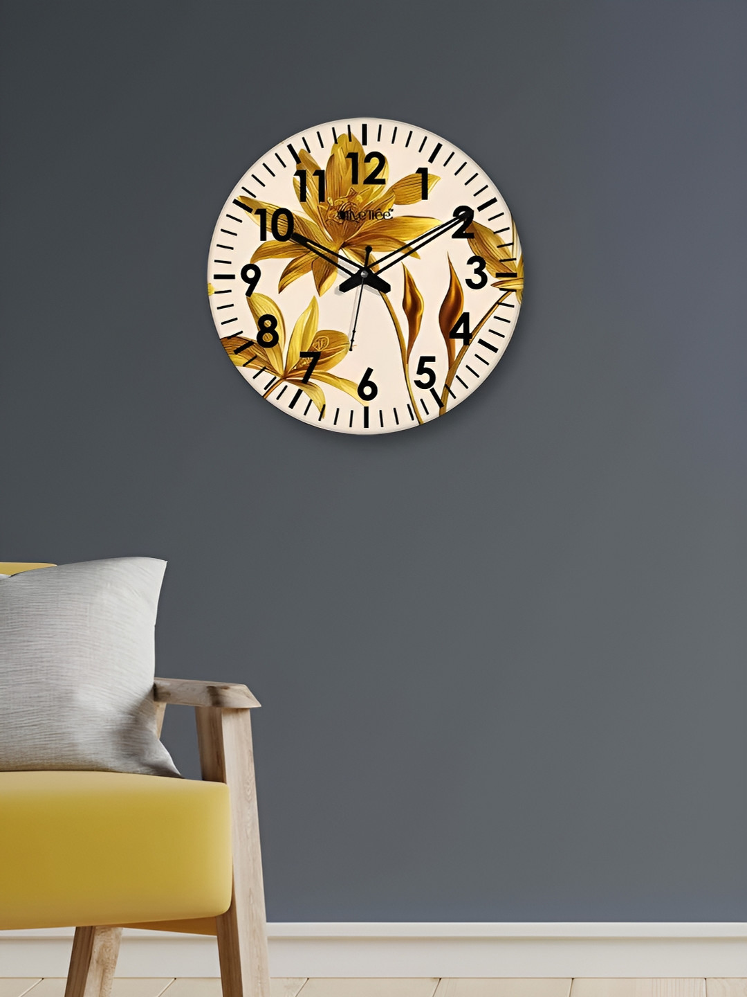 OLIVE TREE Off White & Mustard Printed Analogue Contemporary Wall Clock