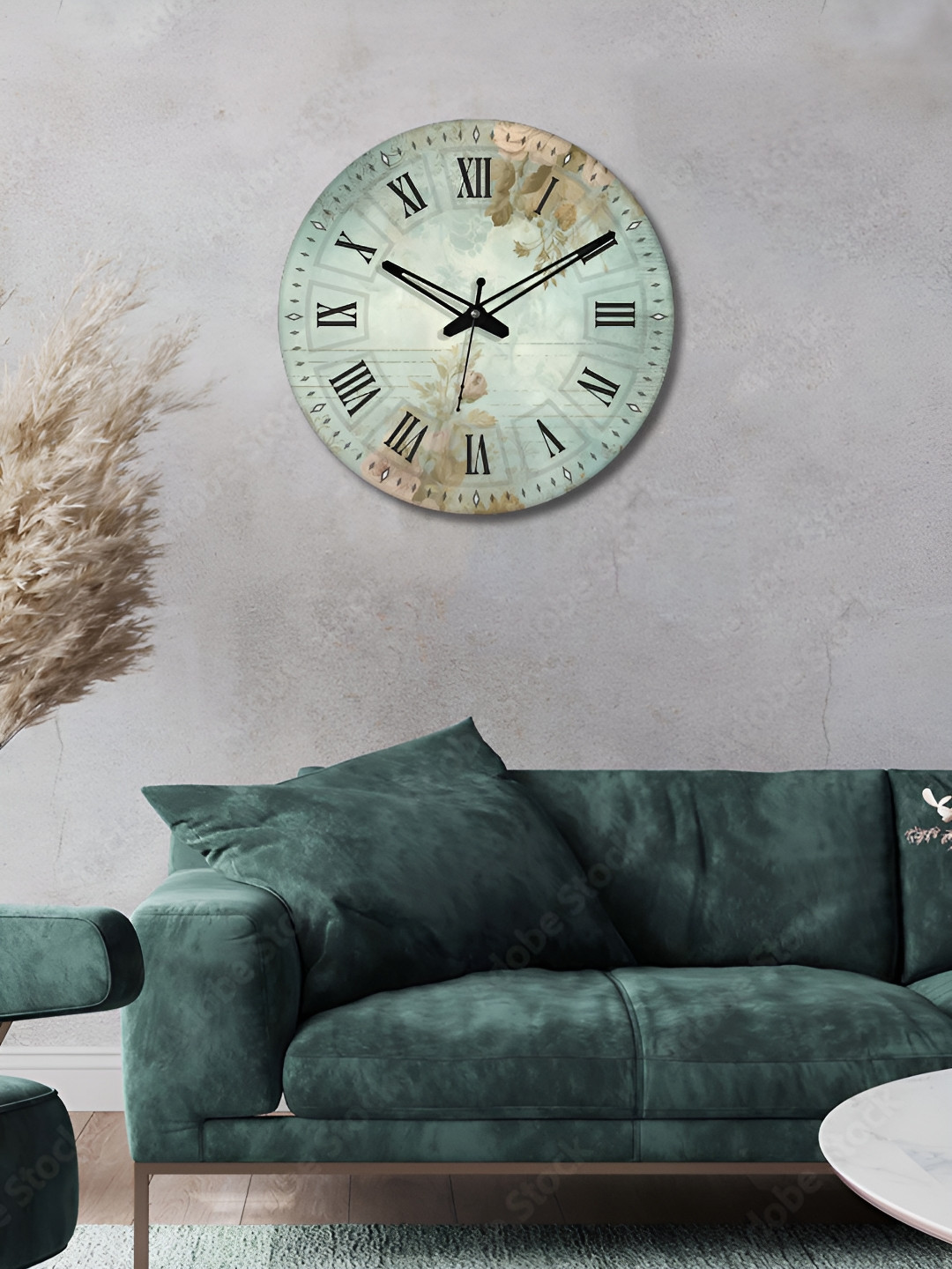 OLIVE TREE Green & Black Printed Analogue Contemporary Wall Clock