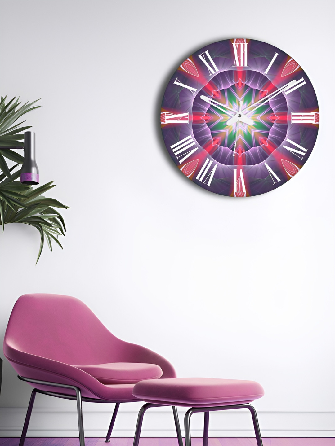 OLIVE TREE Purple & Pink Printed Analogue Contemporary Wall Clock