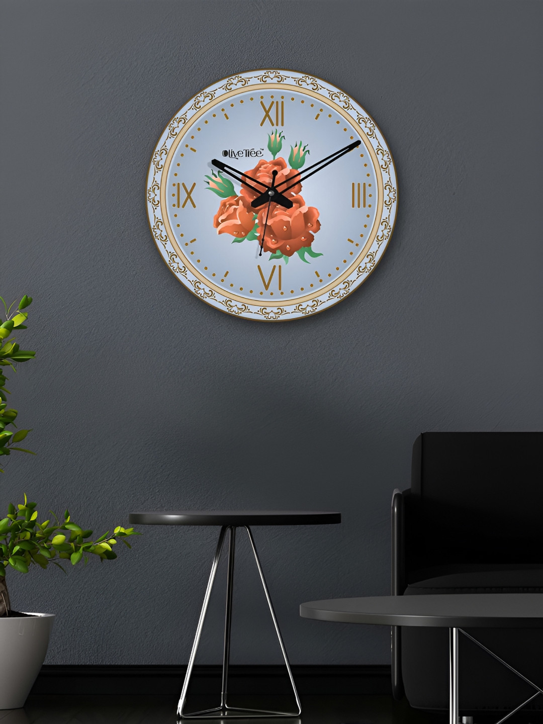 OLIVE TREE Blue & Orange Printed Analogue Contemporary Wall Clock