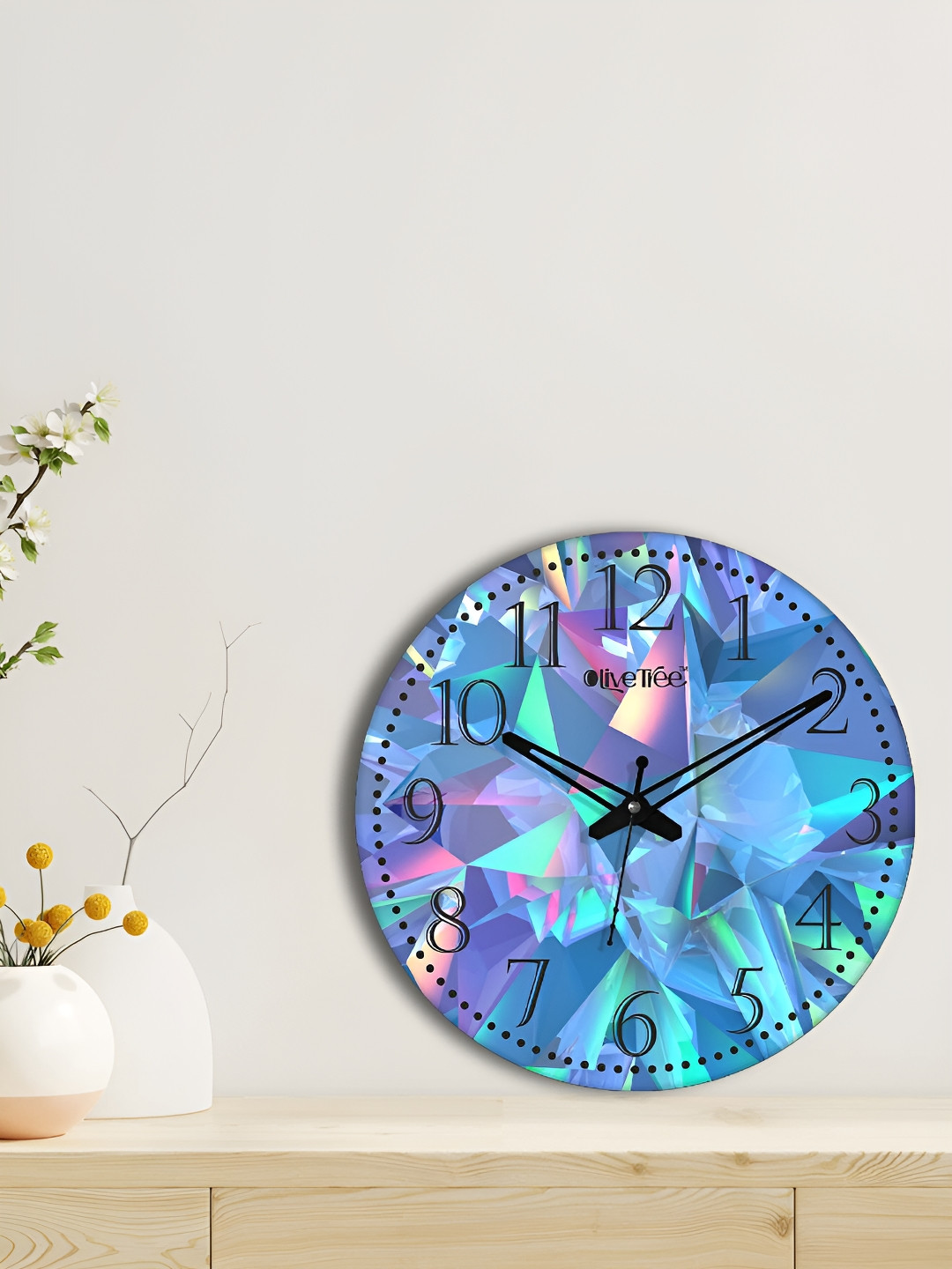 OLIVE TREE Blue & Green Printed Analogue Contemporary Wall Clock