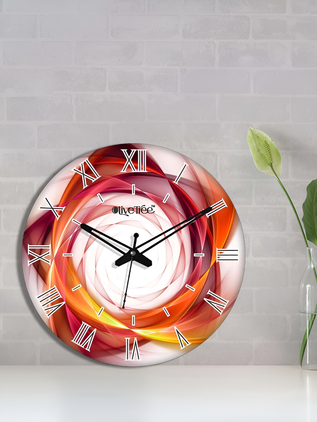 OLIVE TREE Red MDF Large Display Round Battery Analogue Wall Clock-38cm