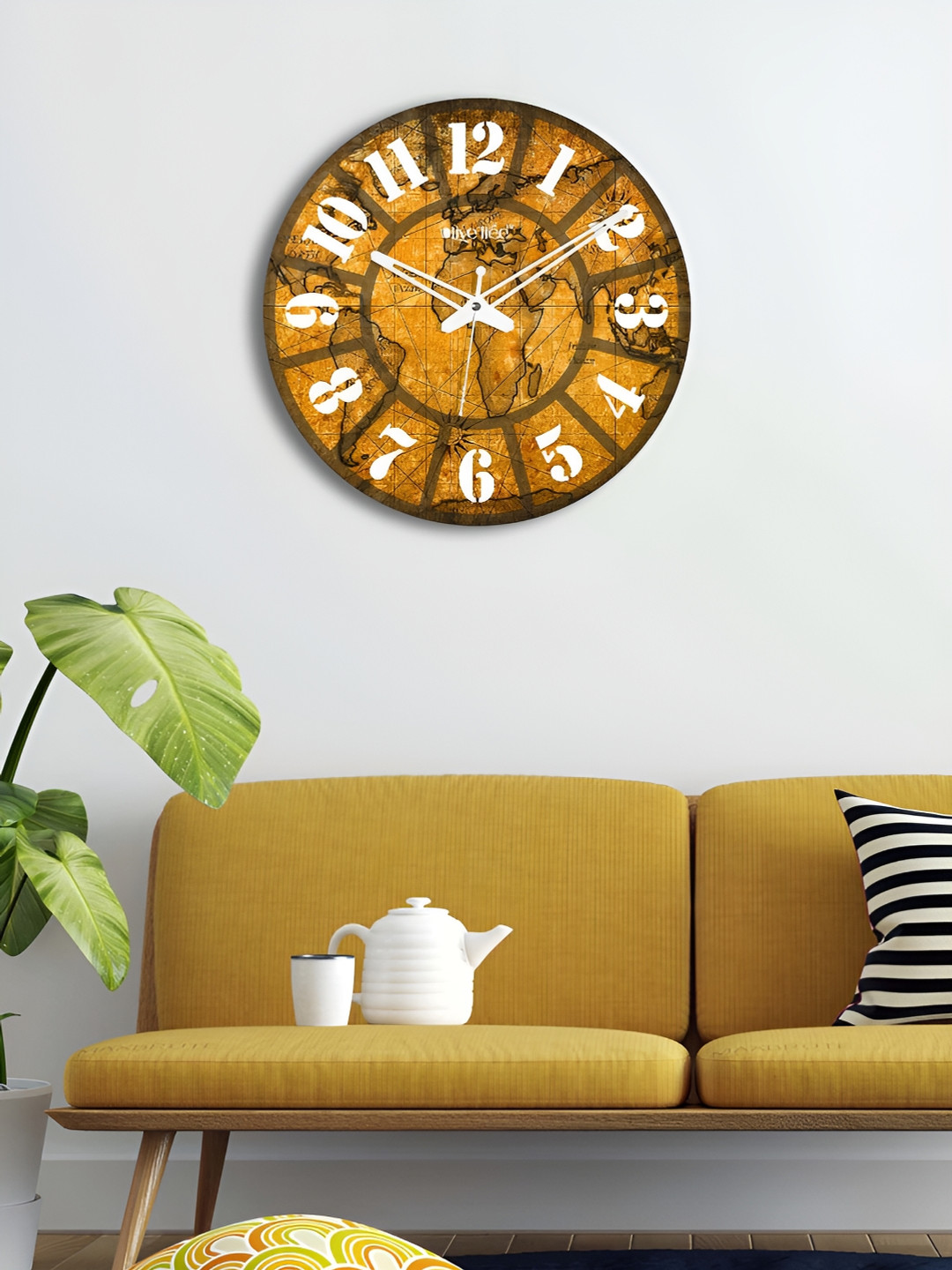 OLIVE TREE Orange & White Printed Round Contemporary Wall Clock