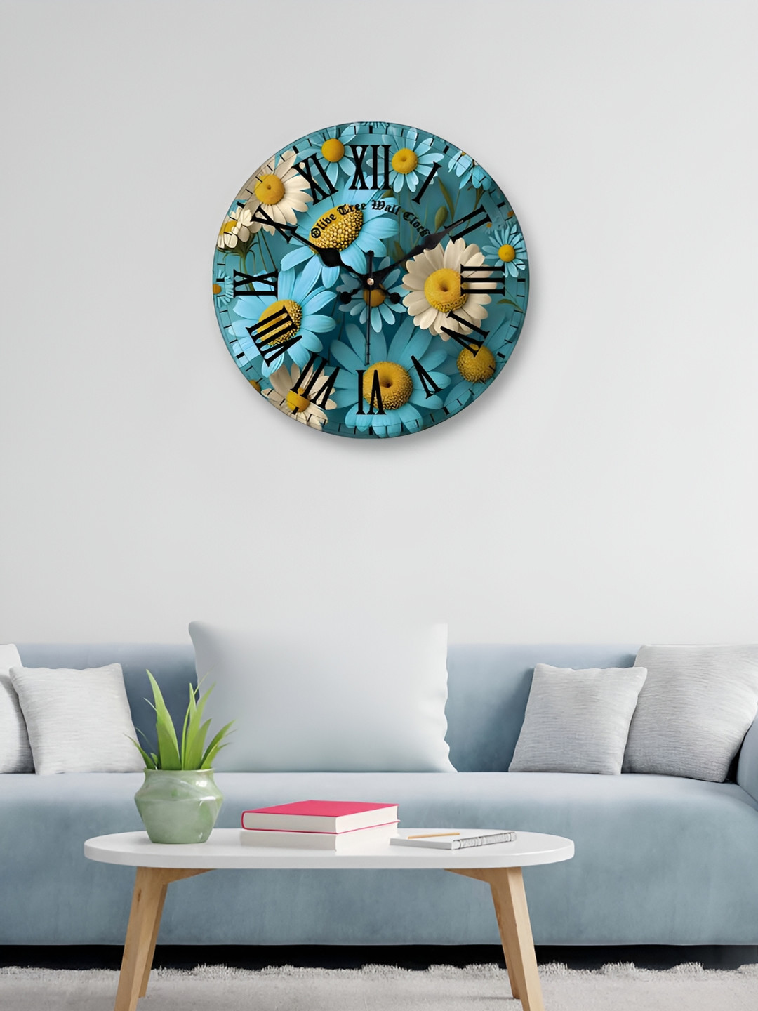 OLIVE TREE Blue MDF Large Display Round Battery Analogue Wall Clock-38.1cm