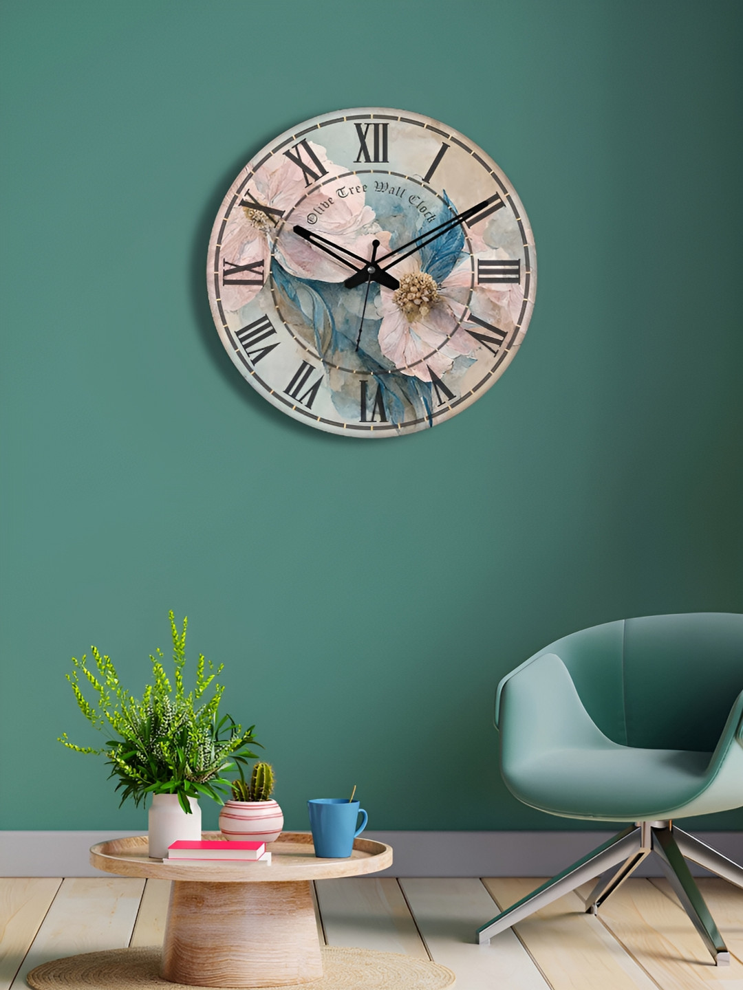 OLIVE TREE Pink & Blue Printed Round Contemporary Wall Clock