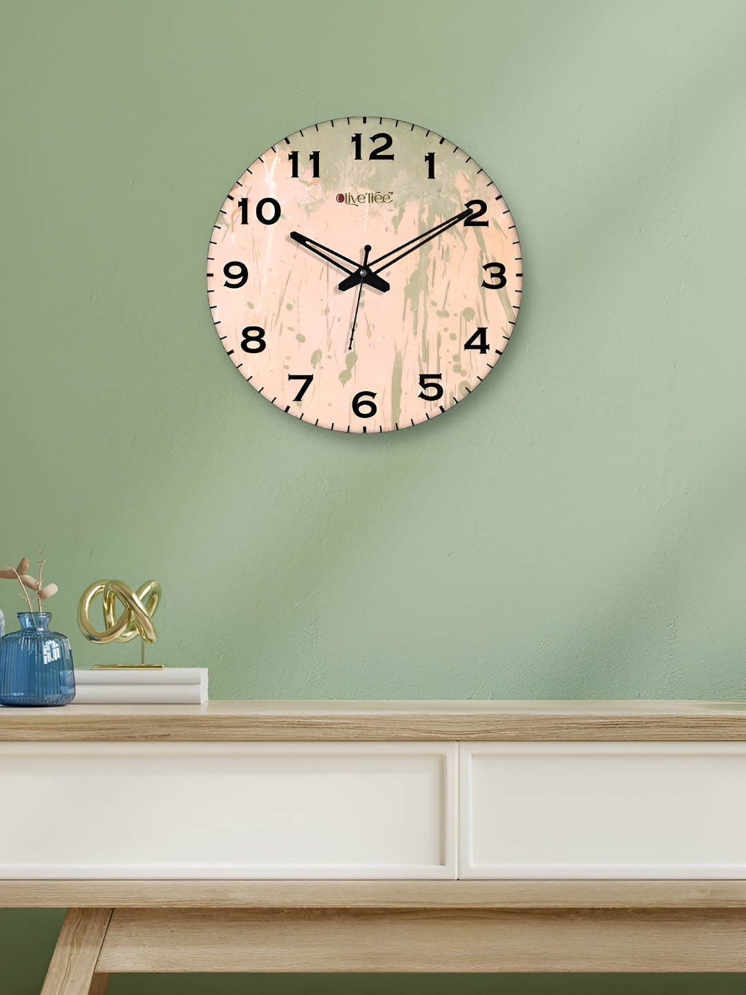 OLIVE TREE Black & Green Printed Round Contemporary Wall Clock