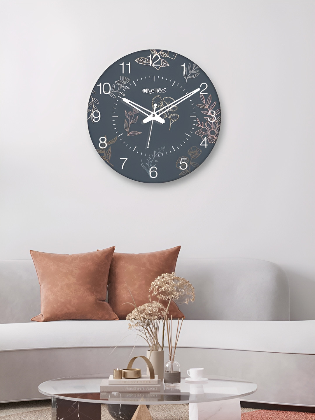 OLIVE TREE Grey MDF Large Display Round Battery Analogue Wall Clock-38cm