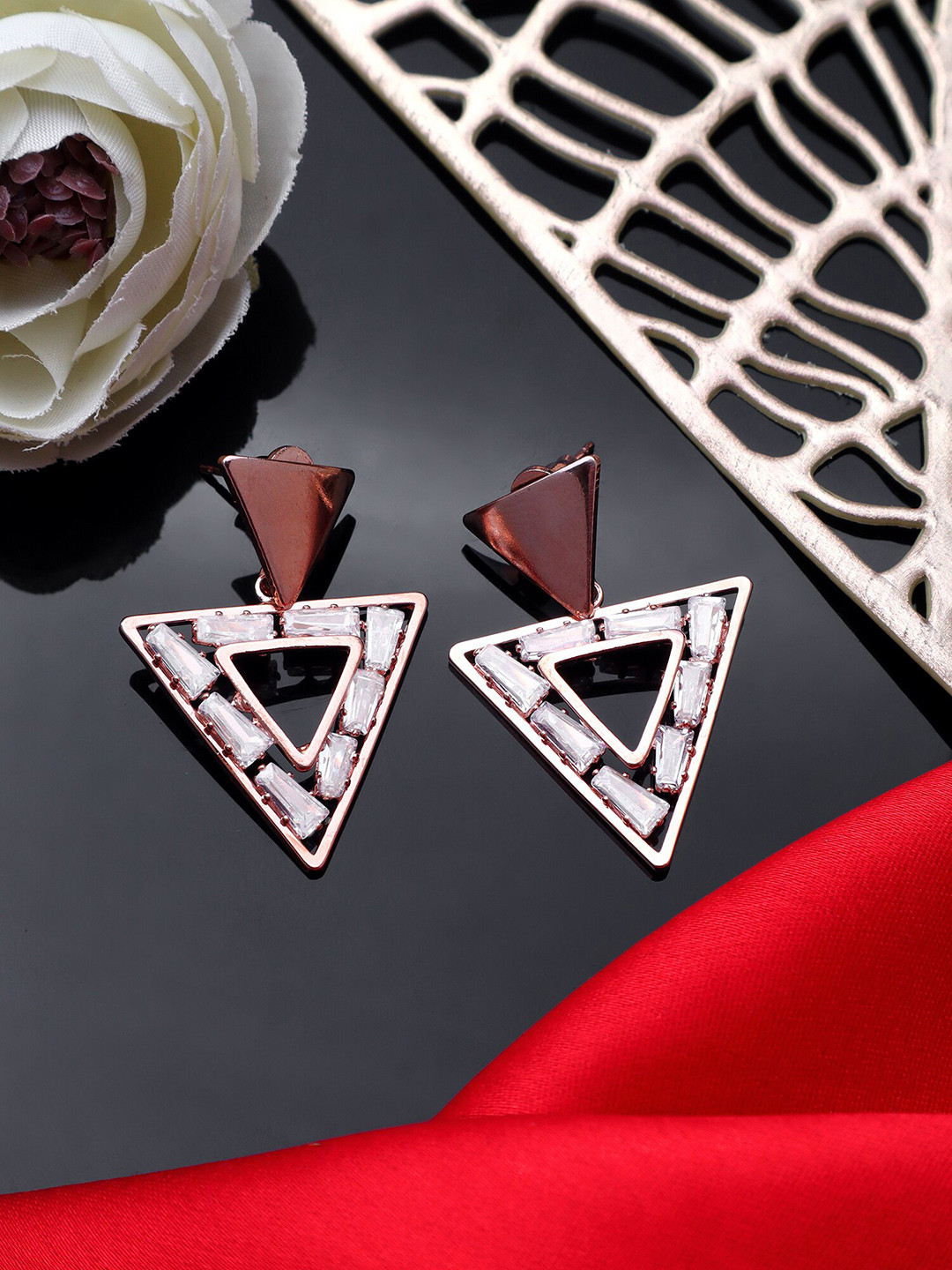 AARSHVI American Diamond Geometric Shaped Drop Earrings