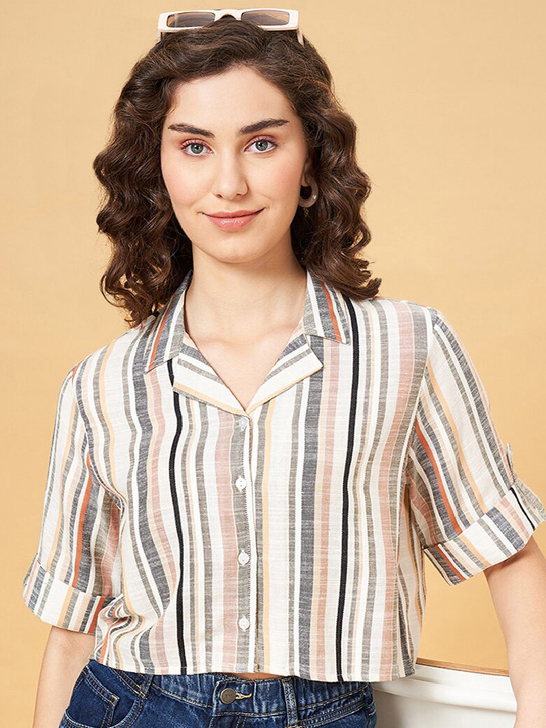 YU by Pantaloons Vertical Striped Crop Casual Shirt