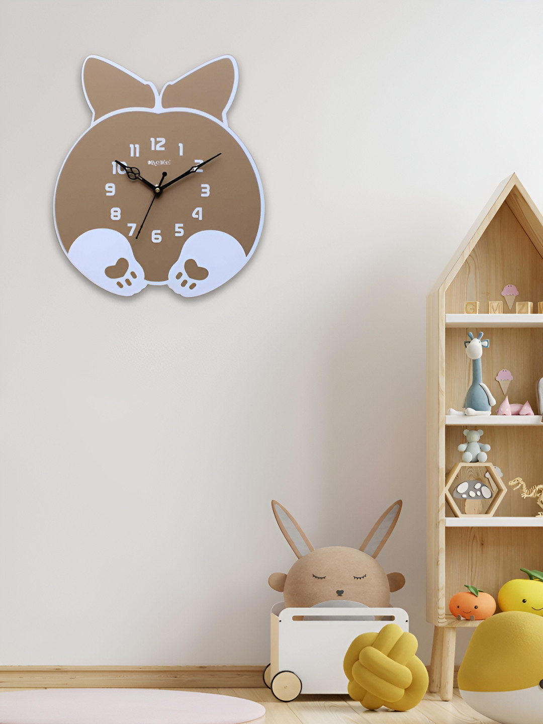 OLIVE TREE Beige & White Contemporary Analogue Non Ticking Wooden Wall Clock