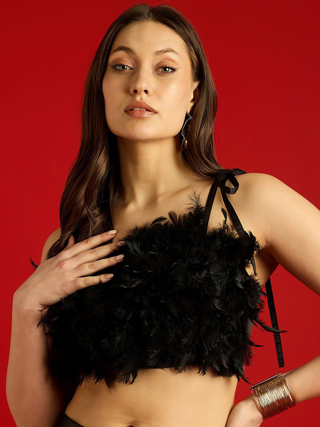 STREET 9 Feather Shoulder Straps Crop Top