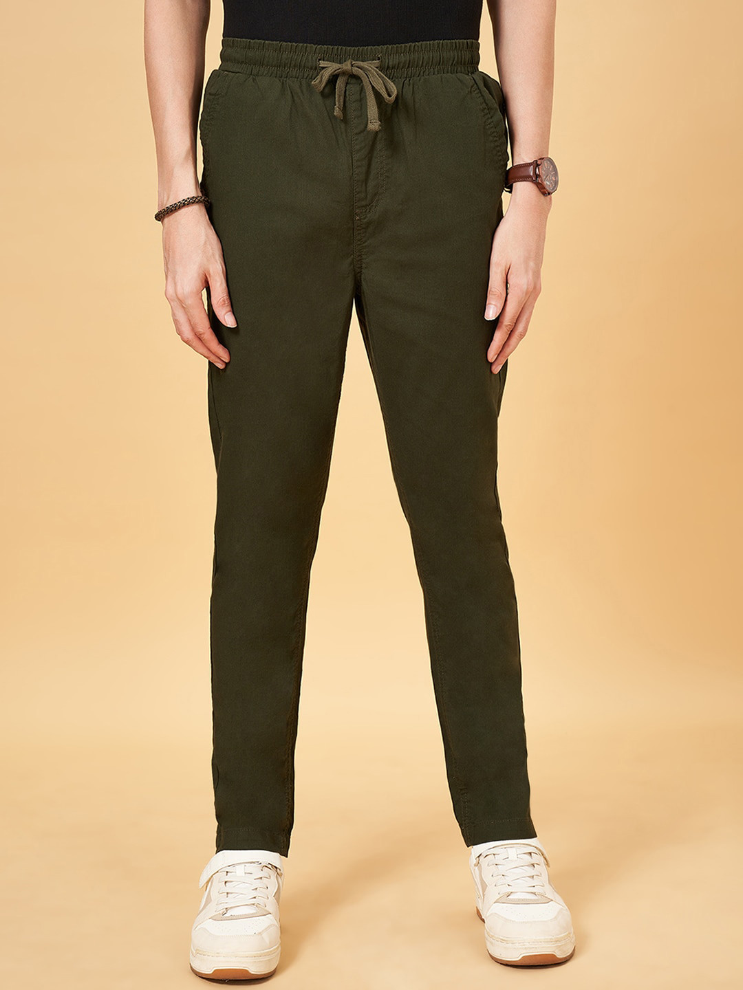 Urban Ranger by pantaloons Men Slim Fit Mid-Rise Plain Cotton Regular Trousers