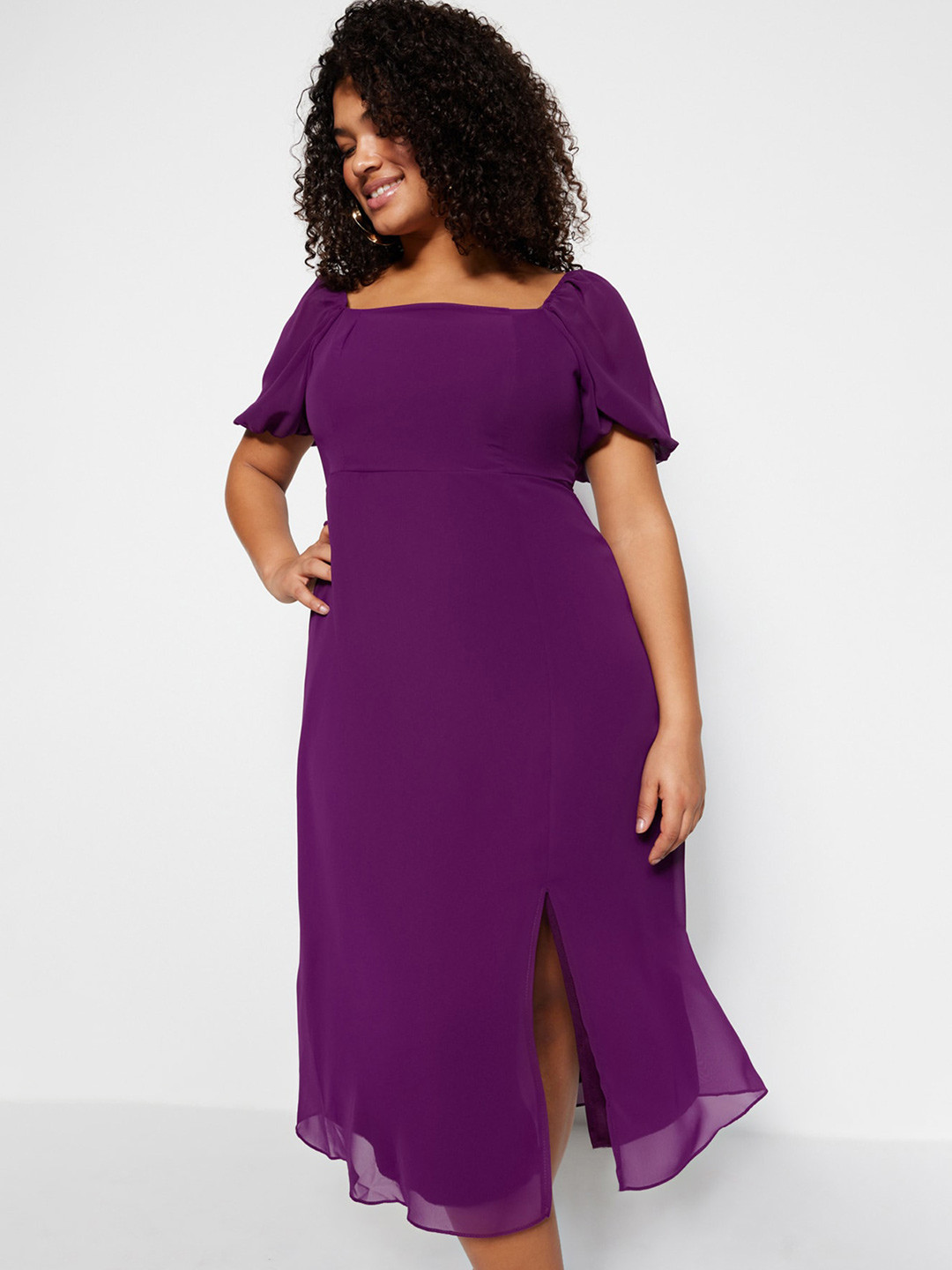 Trendyol Plus Size Square Neck A-Line Midi Dress