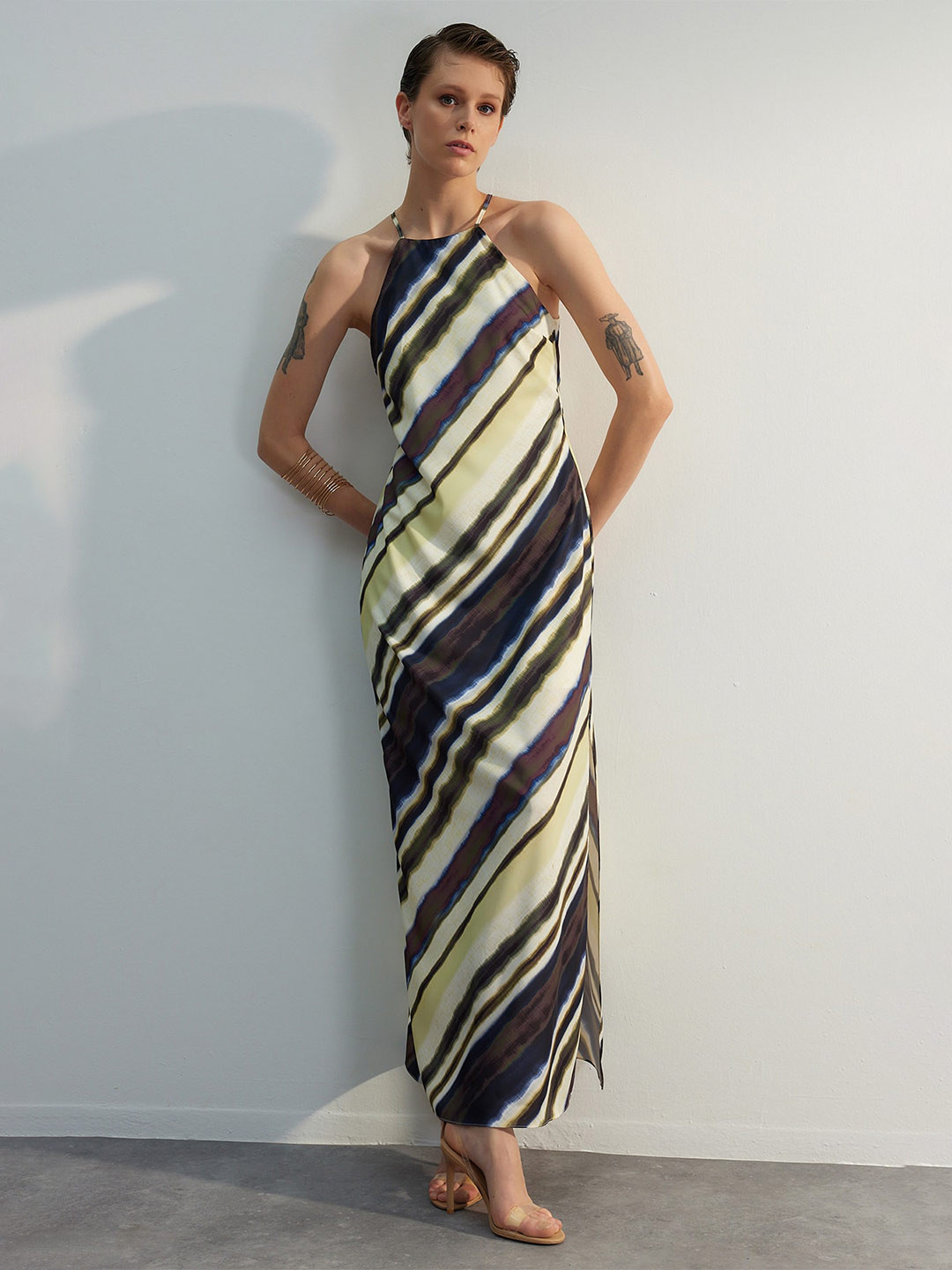 Trendyol Striped Halter Neck Maxi Dress