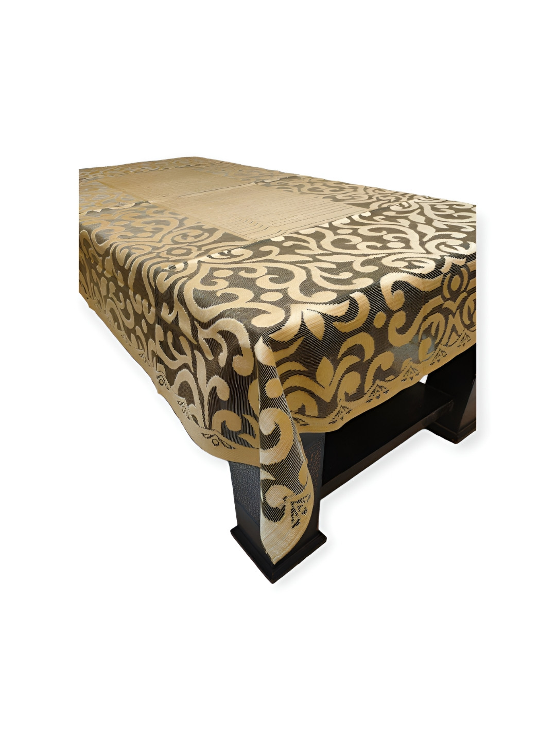 MONKDECOR Gold-Toned Floral Cotton 6-Seater Table Cover with Textured details