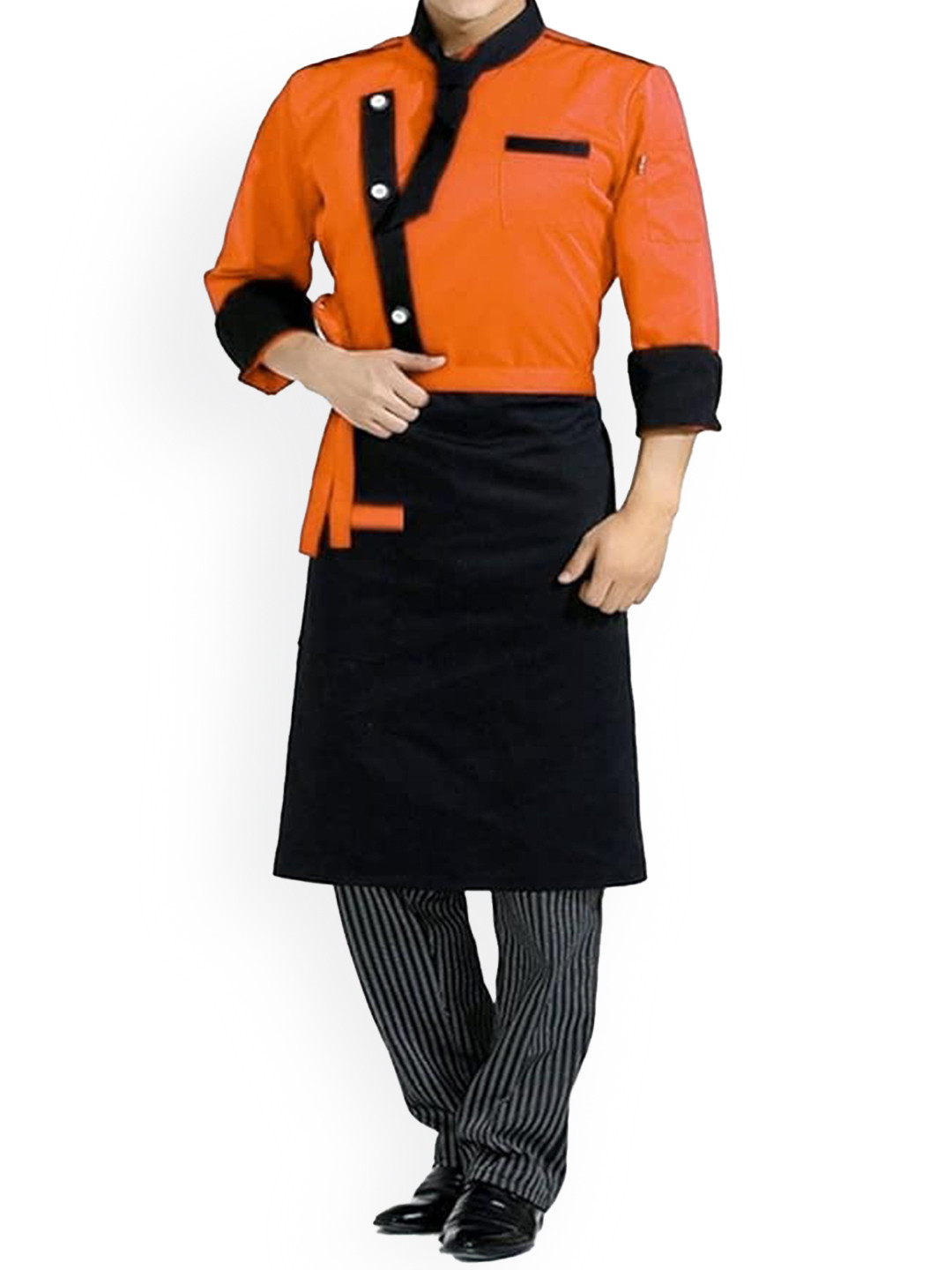SWITCHON Black & Orange Pocket Detail Tie Up Apron
